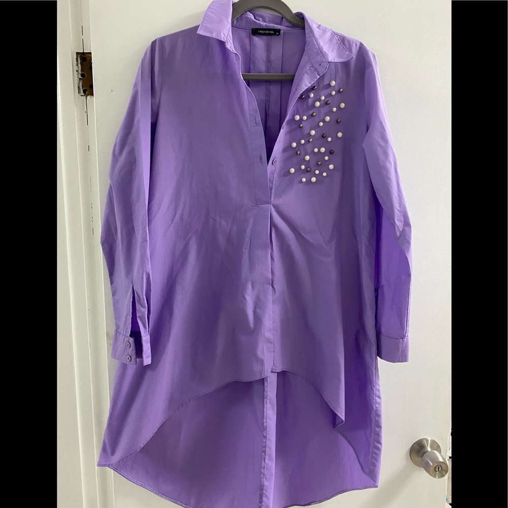 Long back pearl sewn oversized shirt